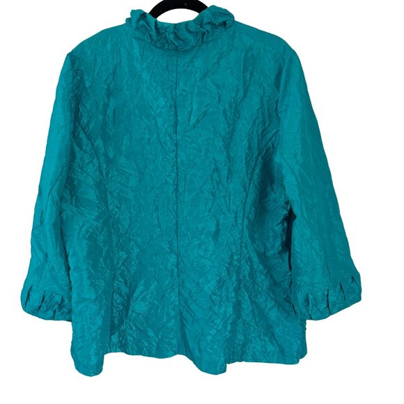 Chico's Aqua Teal Blue 3/4 Sleeve Nylon Blazer Jacket Women's Size 3 - Picture 4 of 8